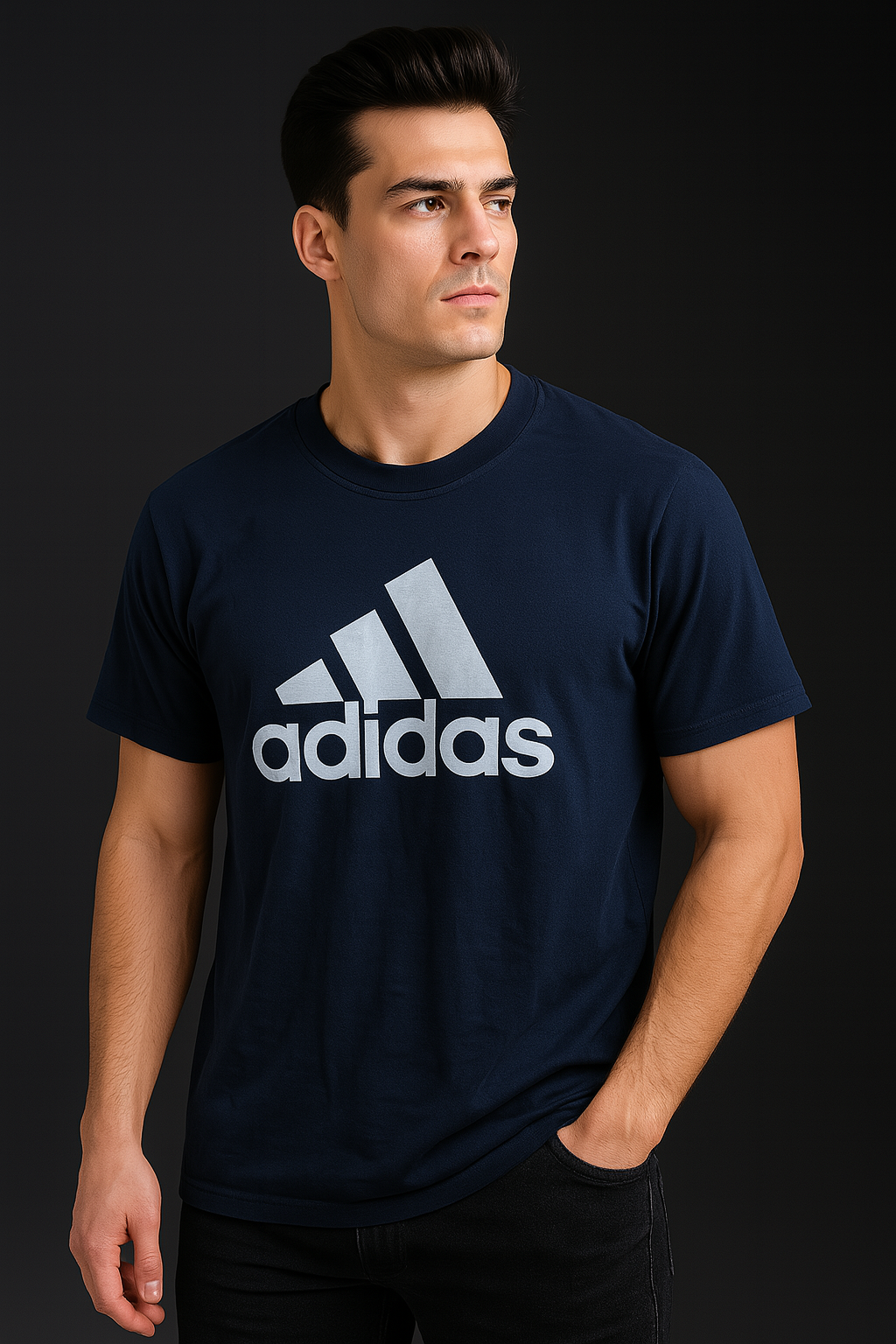 Adidas Cotton Navy Blue Tee