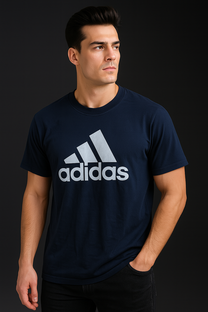 Adidas Cotton Navy Blue Tee